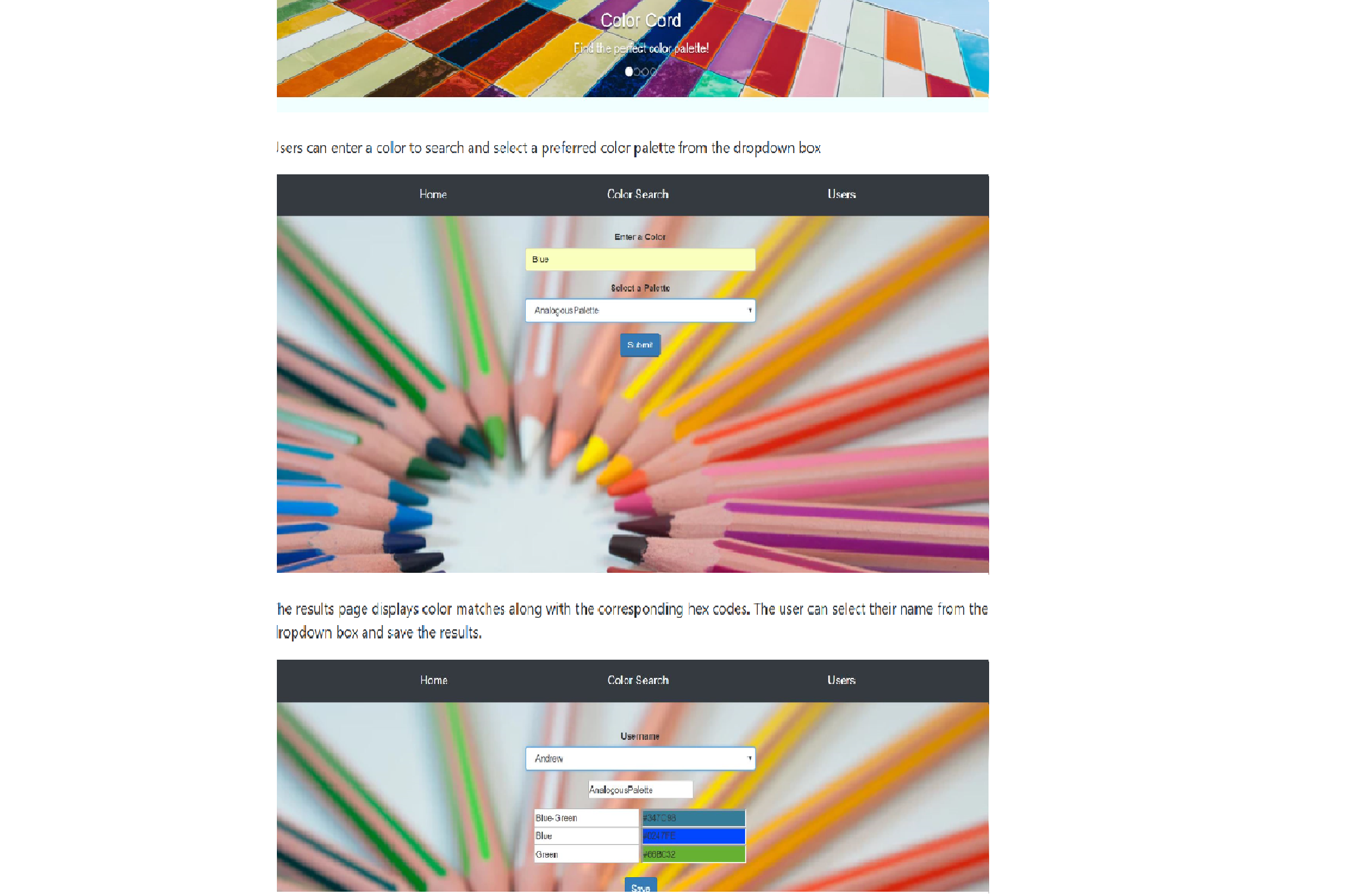 An image and link of color coordination with built API project