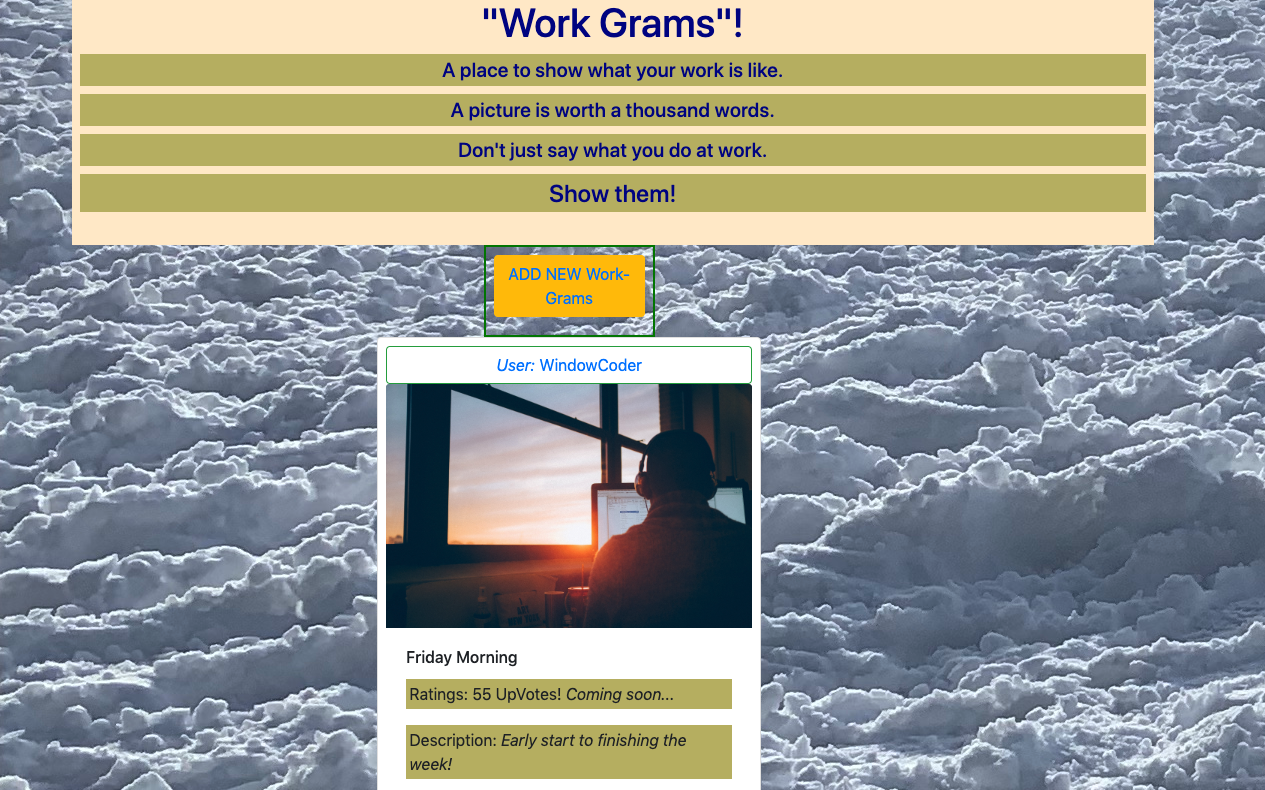 An image and link of WorkGram project for uploading and displaying work pictures.